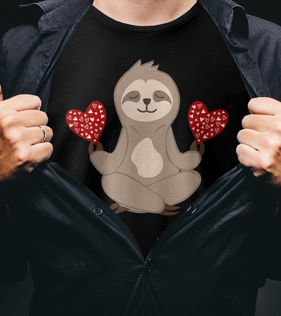 Love Sloth Meditation Valentines Day Heart Animal Vintage T-Shirt