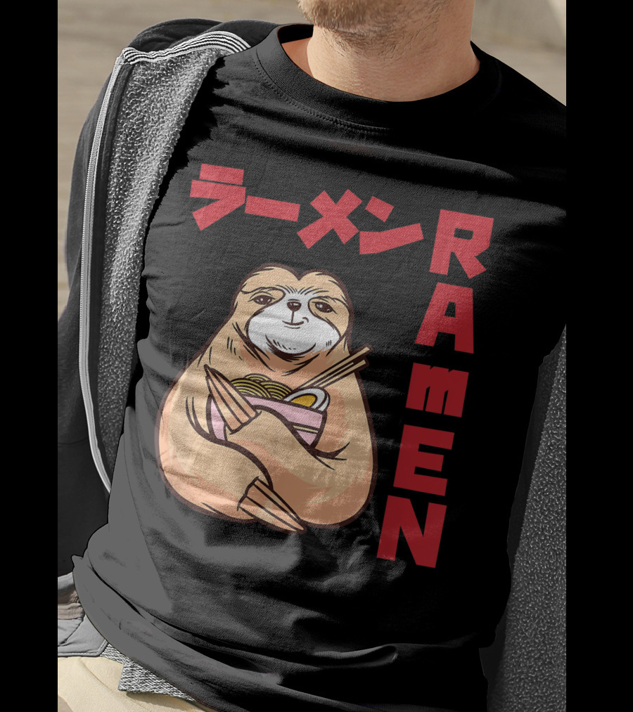 Kawaii Ramen Sloth Anime Noodles Japanese Sketching T-Shirt