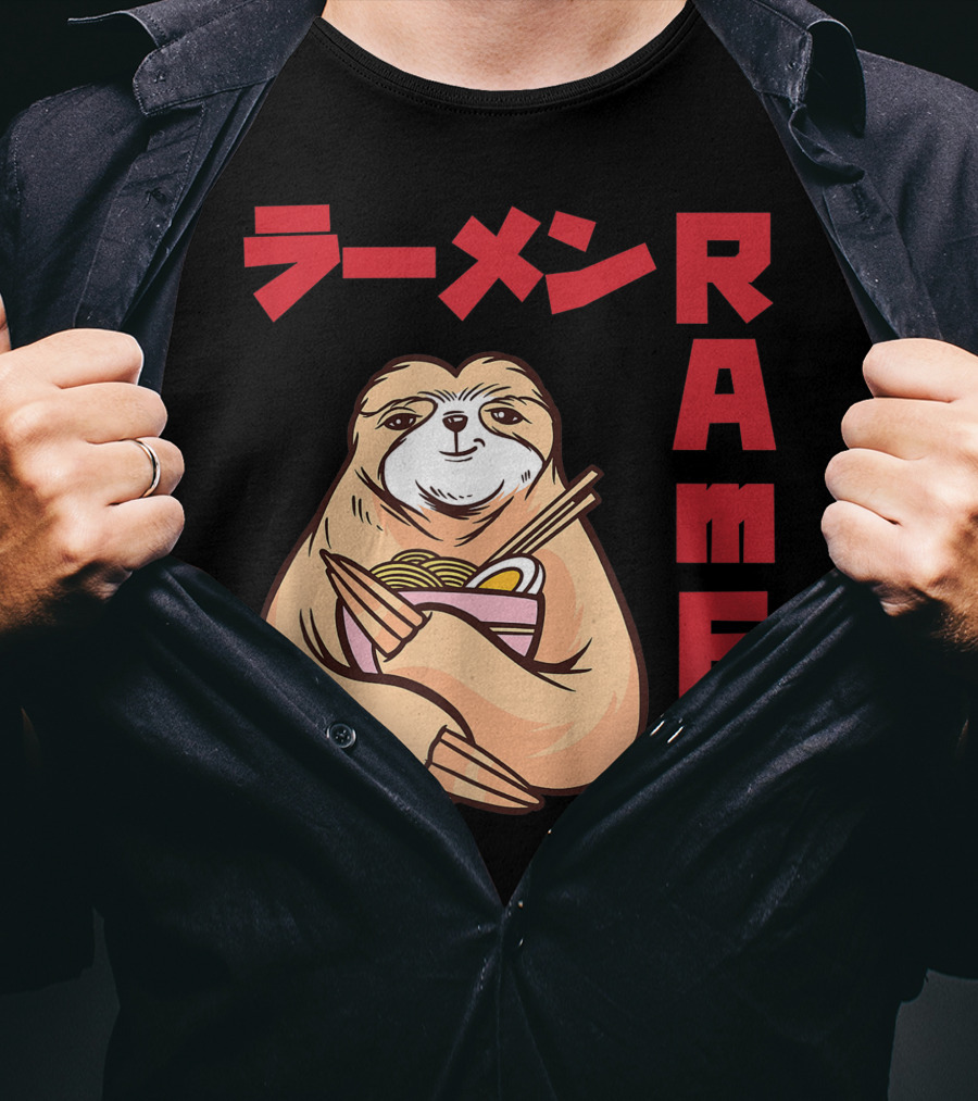 Kawaii Ramen Sloth Anime Noodles Japanese Sketching T-Shirt
