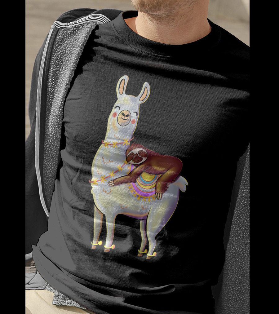 Lazy Sloth On Llama Funny Hiking Birthday Adventure T-Shirt