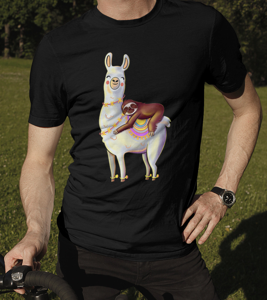 Lazy Sloth On Llama Funny Hiking Birthday Adventure T-Shirt