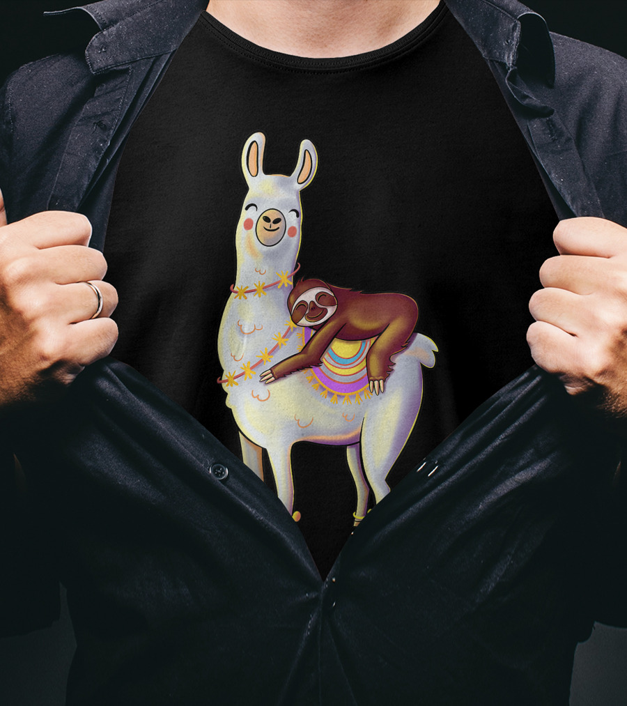Lazy Sloth On Llama Funny Hiking Birthday Adventure T-Shirt