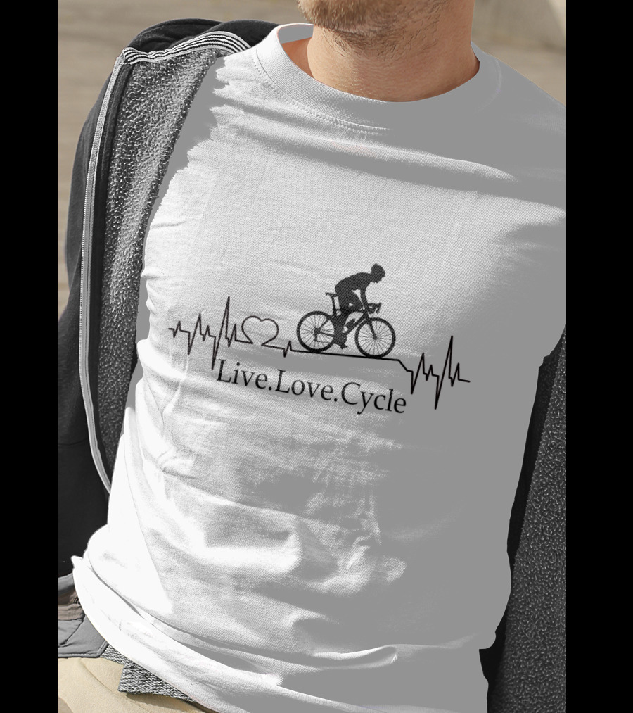 Live Love Cycle Heartbeat Silhouette With Bike Rider T-Shirt