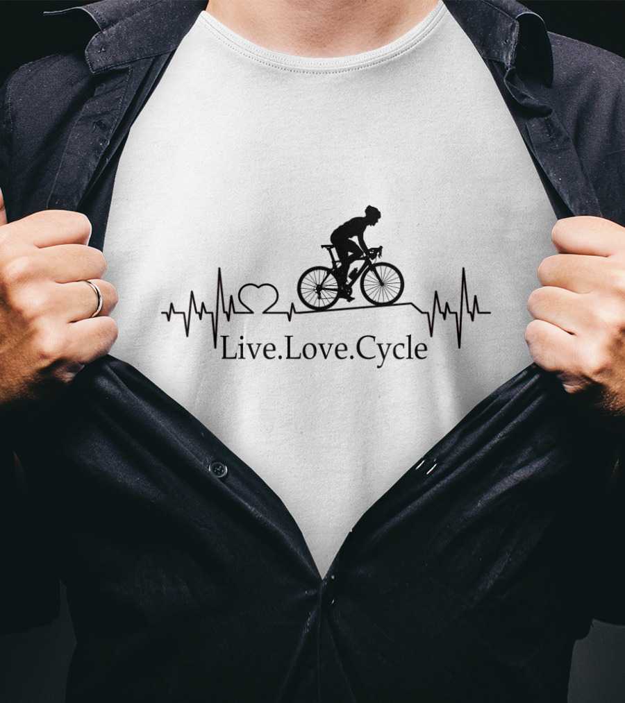 Live Love Cycle Heartbeat Silhouette With Bike Rider T-Shirt
