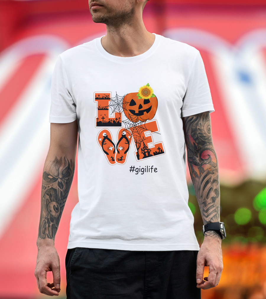 Love Pumpkin Halloween Theme #GigiLife with Spider Web and Sunflower T-Shirt