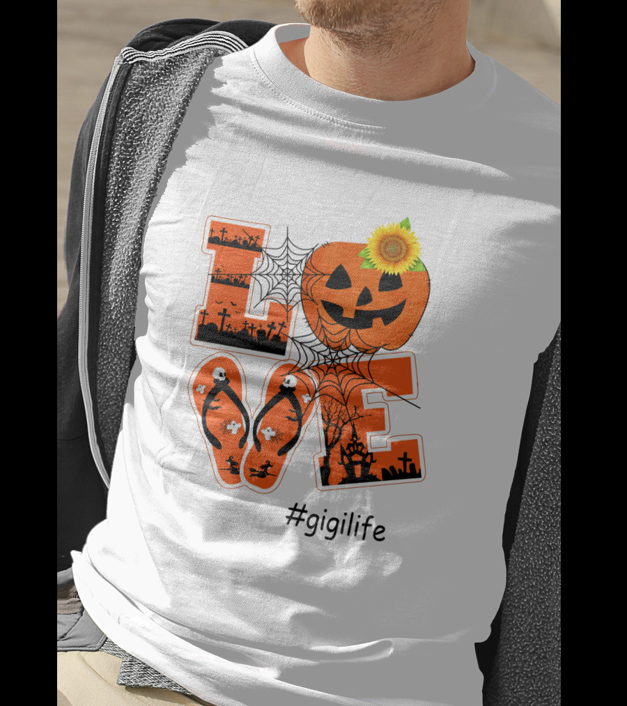 Love Pumpkin Halloween Theme #GigiLife With Spider Web And Sunflower T-Shirt