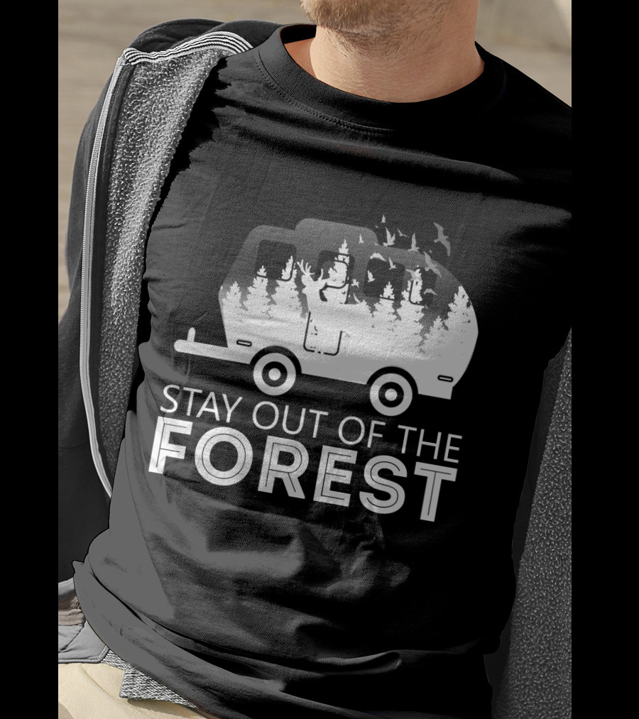 Stay Out Of The Forest Camper With Trees And Bats T-Shirt