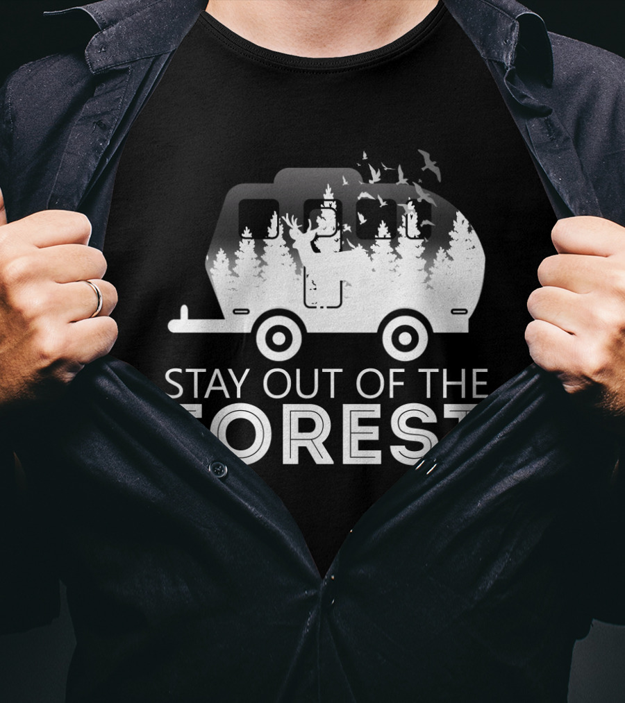 Stay Out Of The Forest Camper With Trees And Bats T-Shirt