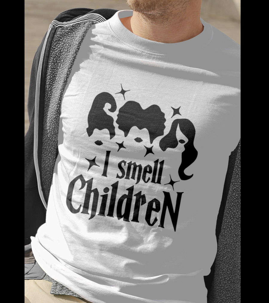 I Smell Children Halloween Witch Silhouettes Black Hair Stars T-Shirt