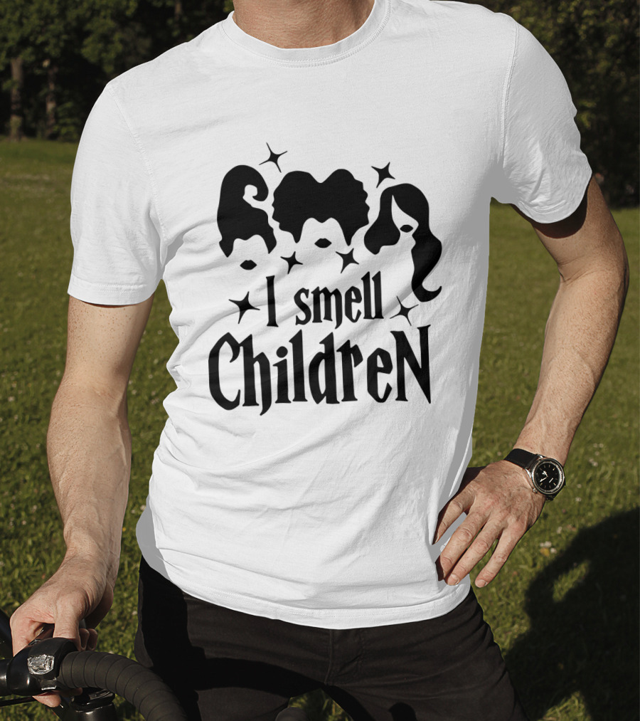 I Smell Children Halloween Witch Silhouettes Black Hair Stars T-Shirt