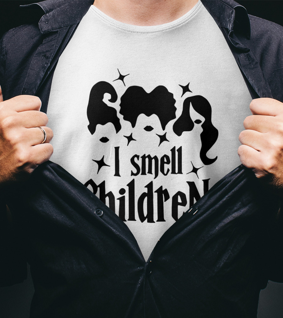 I Smell Children Halloween Witch Silhouettes Black Hair Stars T-Shirt