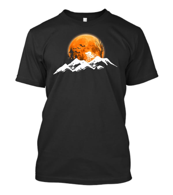 Mountain Biking Halloween Adventure Full Moon Haunted Castle Bats Scenic Ride T-Shirt