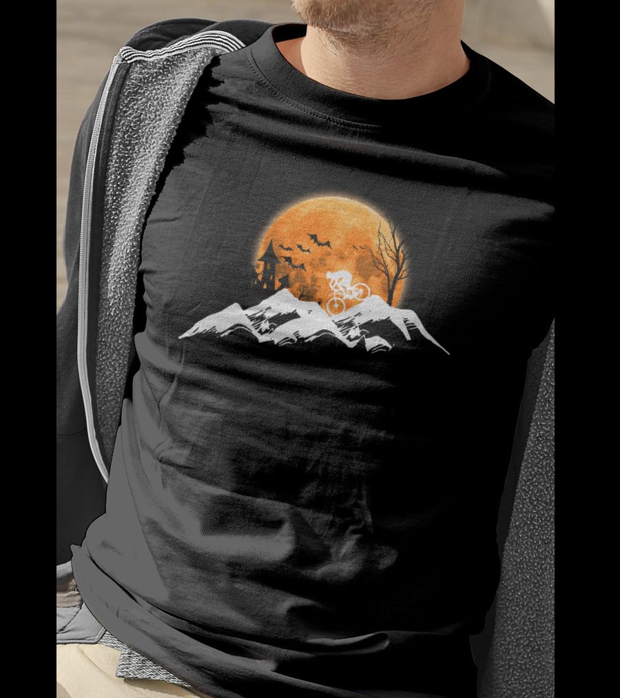 Mountain Biking Halloween Adventure Full Moon Haunted Castle Bats Scenic Ride T-Shirt