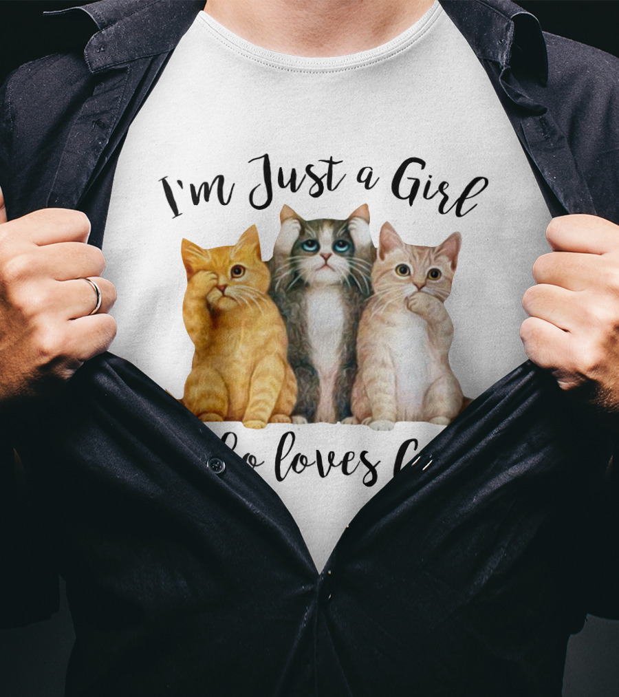 I'm Just A Girl Who Loves Cats With Cute Cat Trio T-Shirt