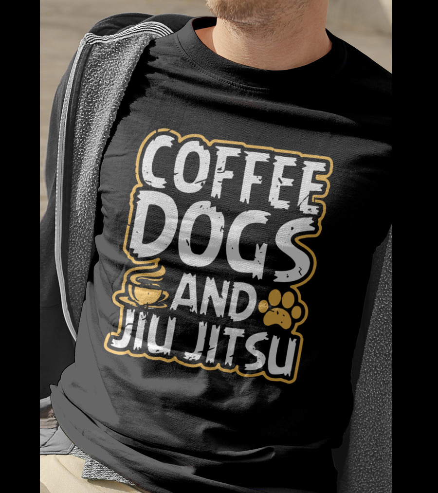 Coffee Dogs And Jiu Jitsu With Coffee Cup And Paw Prints T-Shirt