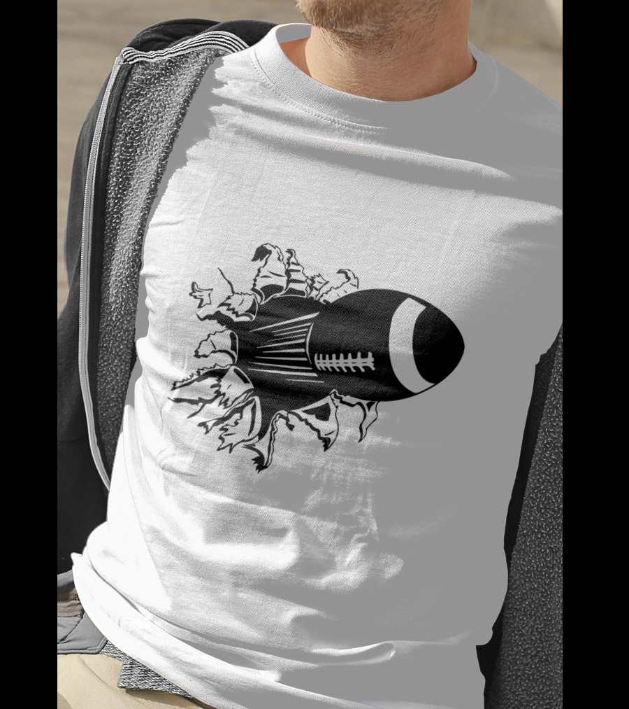 Flying American Football Breaking Through Barrier T-Shirt