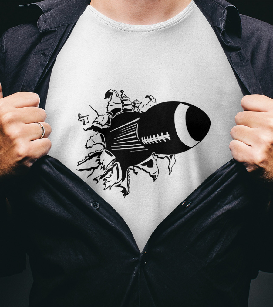 Flying American Football Breaking Through Barrier T-Shirt