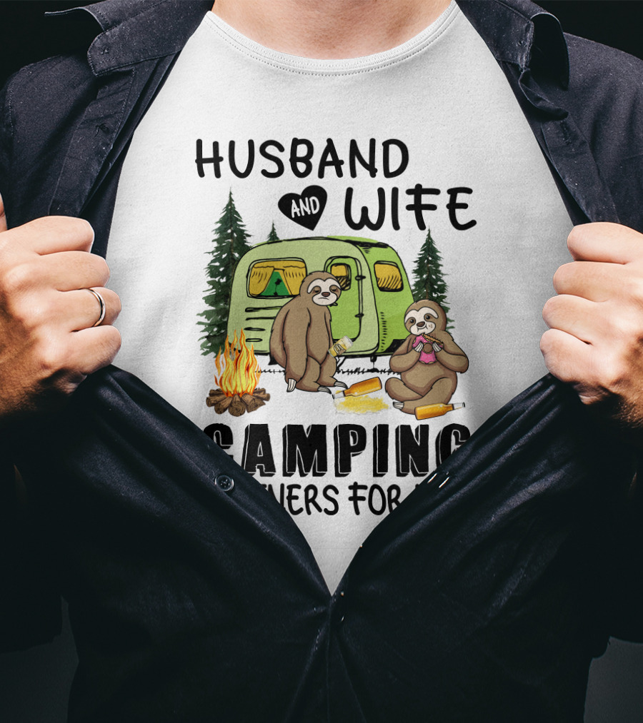 Sloth Lovers Husband And Wife Camping Partners For Life With Campfire Scene T-Shirt