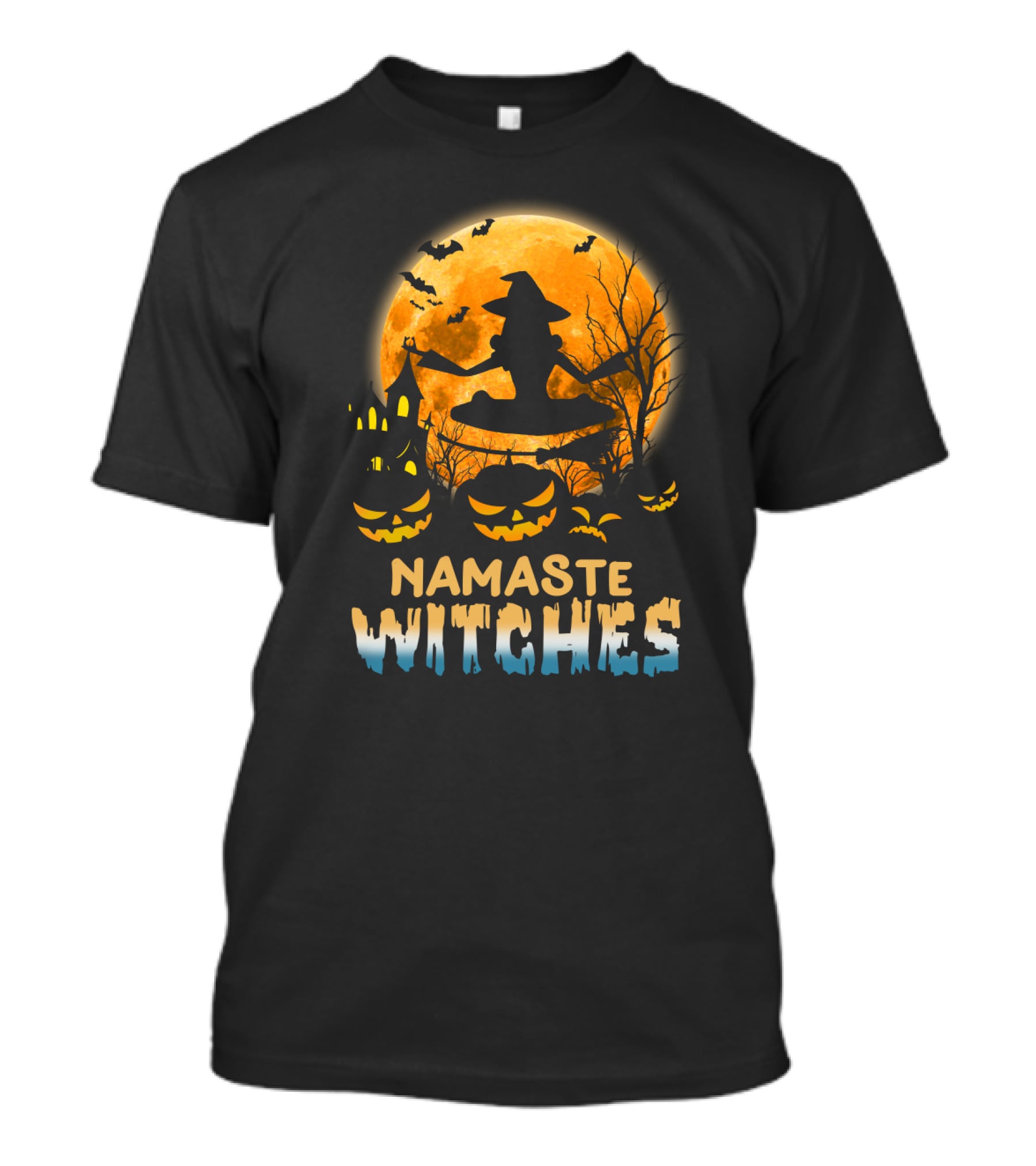 Namaste Witches Yoga Halloween Moon And Pumpkins T-Shirt