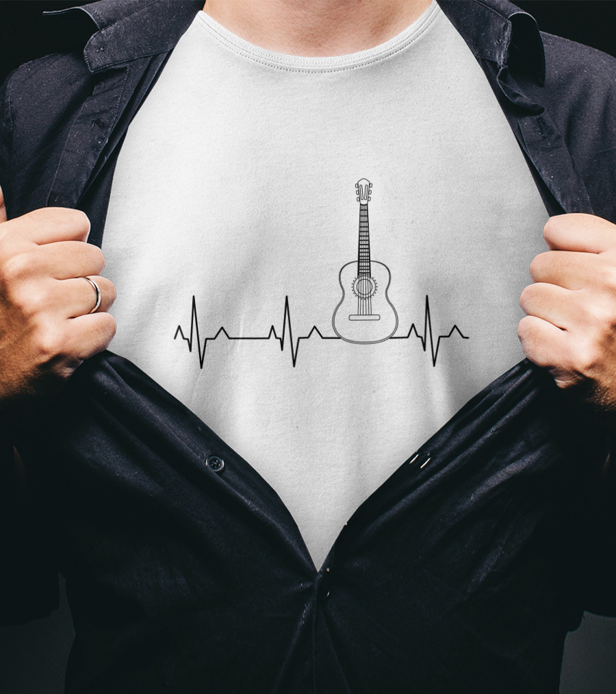 Guitar Heartbeat Acoustic Pulse Music Lover Iconic T-Shirt
