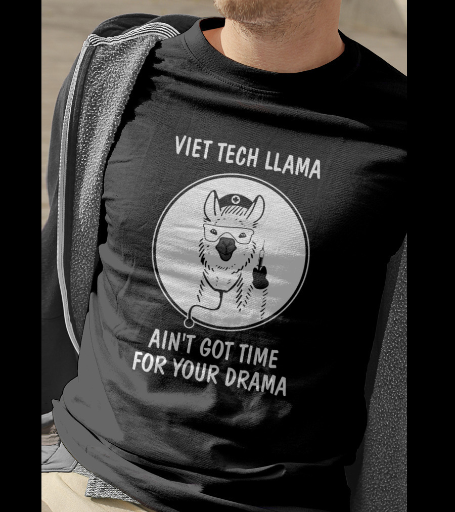 Vet Tech Llama Ain't Got Time For Your Drama With Medical Syringe And Nurse Cap T-Shirt