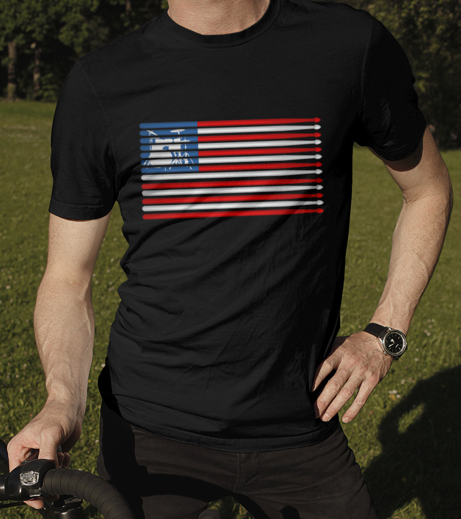 American Drum Kit Drumsticks Flag T-Shirt