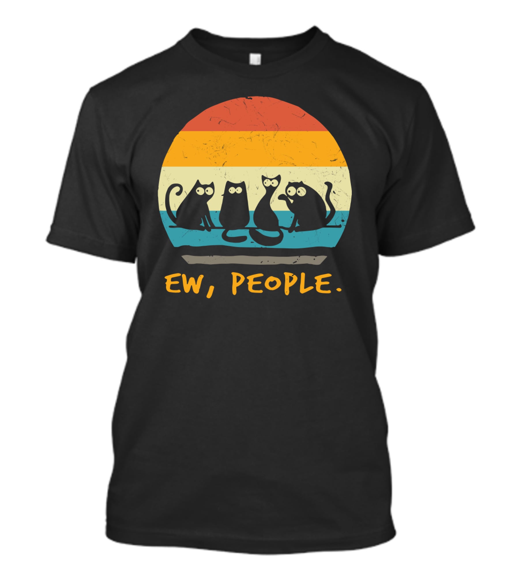 Ew People Funny Cat Retro Sunset T-Shirt