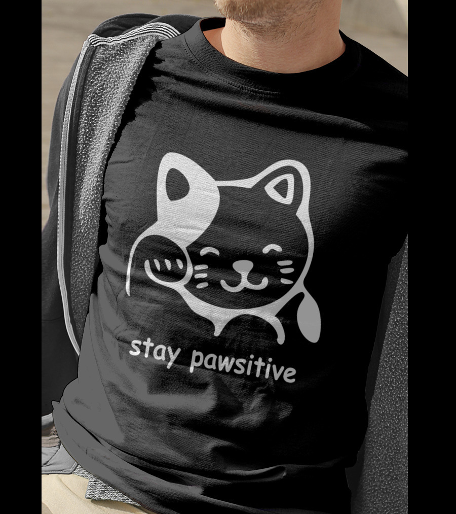 Stay Pawsitive Funny Cat Paw T-Shirt