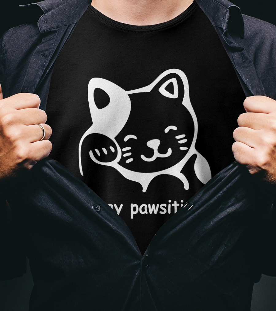 Stay Pawsitive Funny Cat Paw T-Shirt