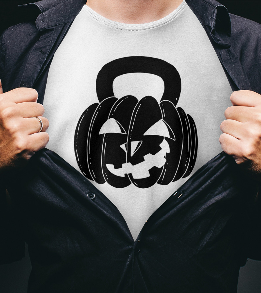 Pumpkin Halloween Kettlebell Fitness Jack-O'-Lantern T-Shirt
