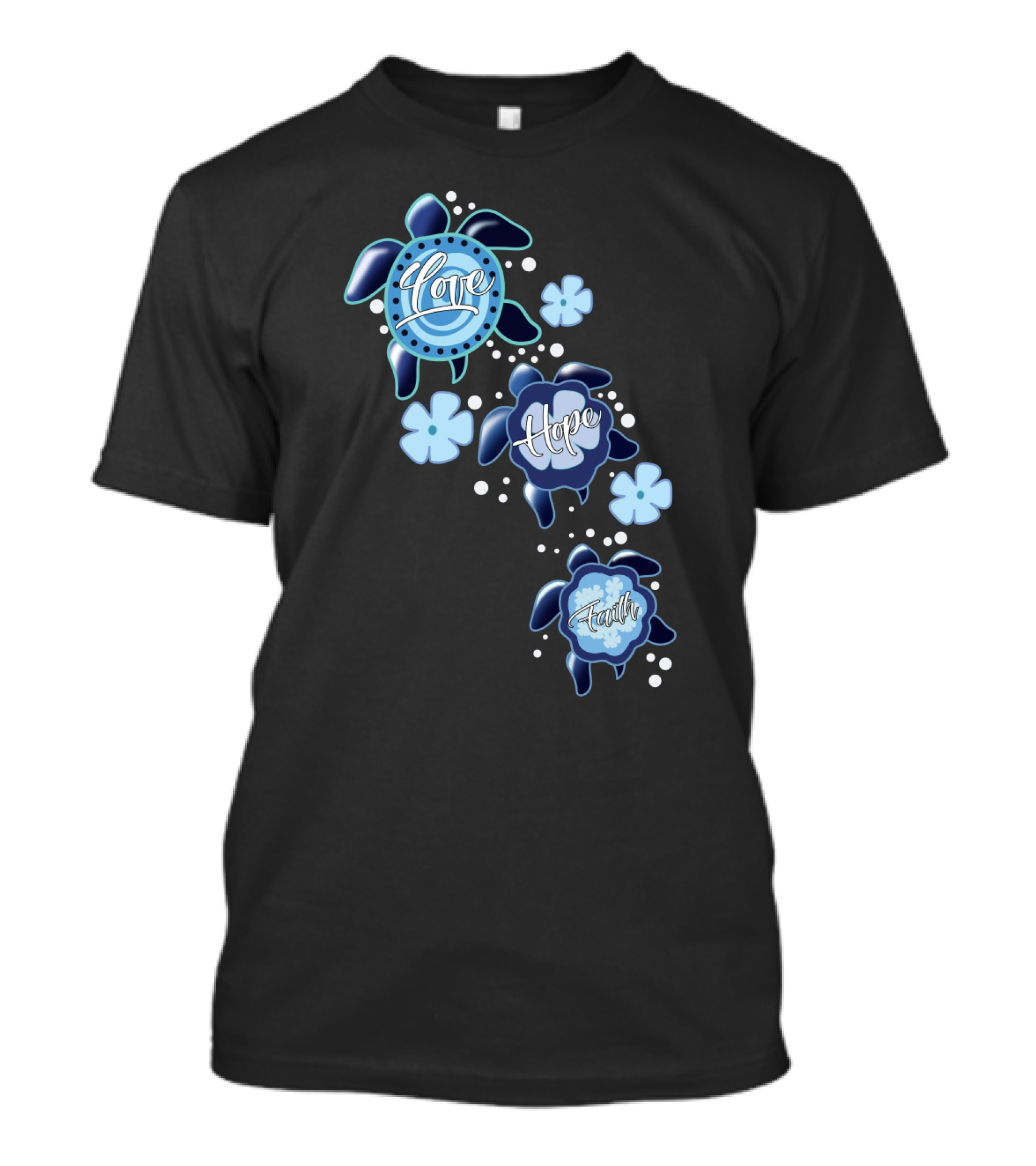 Love Hope Faith Turtle Icons Blue T-Shirt