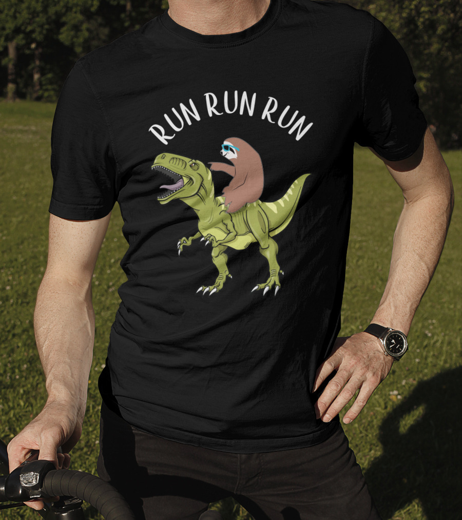 Run Run Run Sloth Riding Dinosaur T-Shirt