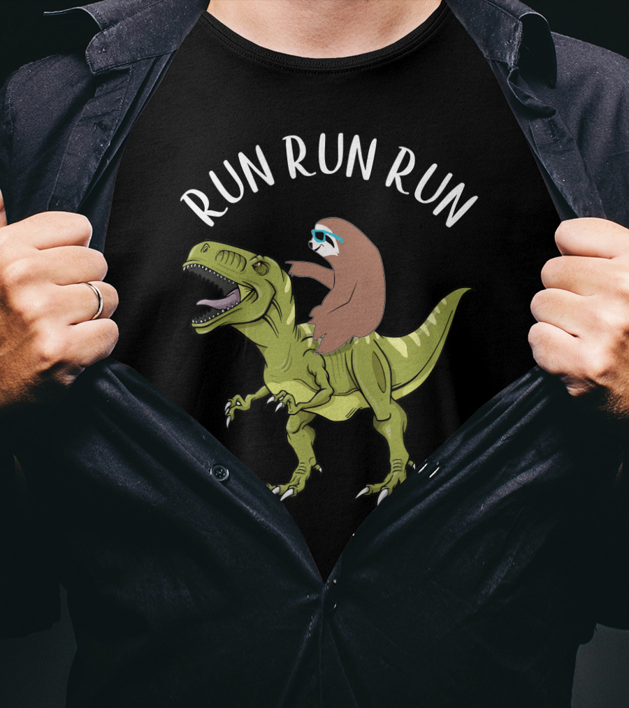 Run Run Run Sloth Riding Dinosaur T-Shirt