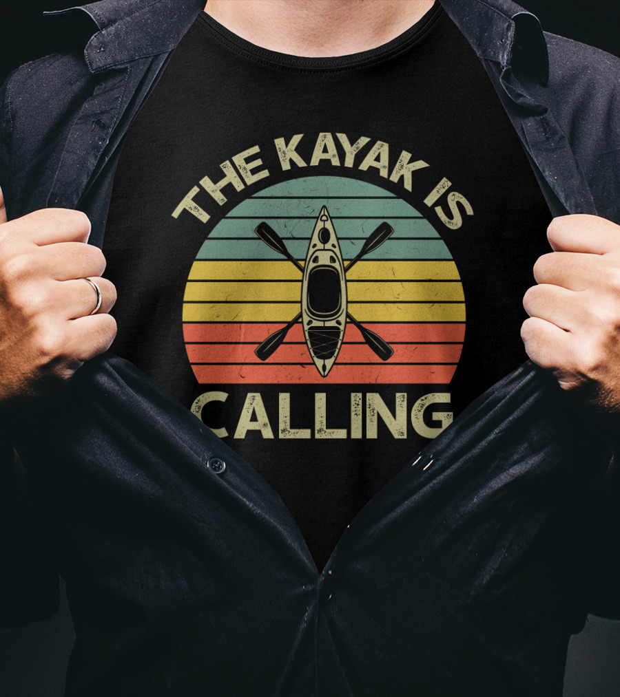 The Kayak Is Calling Retro Sunset Adventure T-Shirt