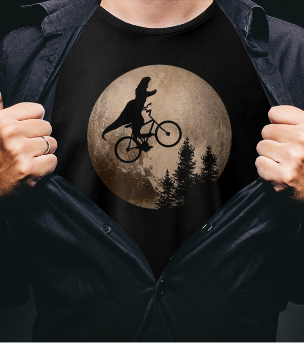 T Rex Riding A Bicycle Across Pluto T-Shirt