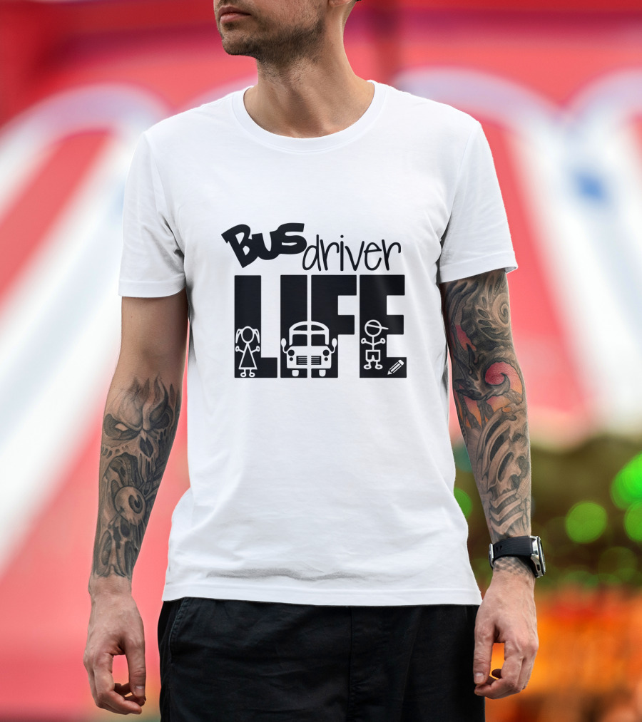 Bus Driver Life with Kids and School Bus Elements T-Shirt