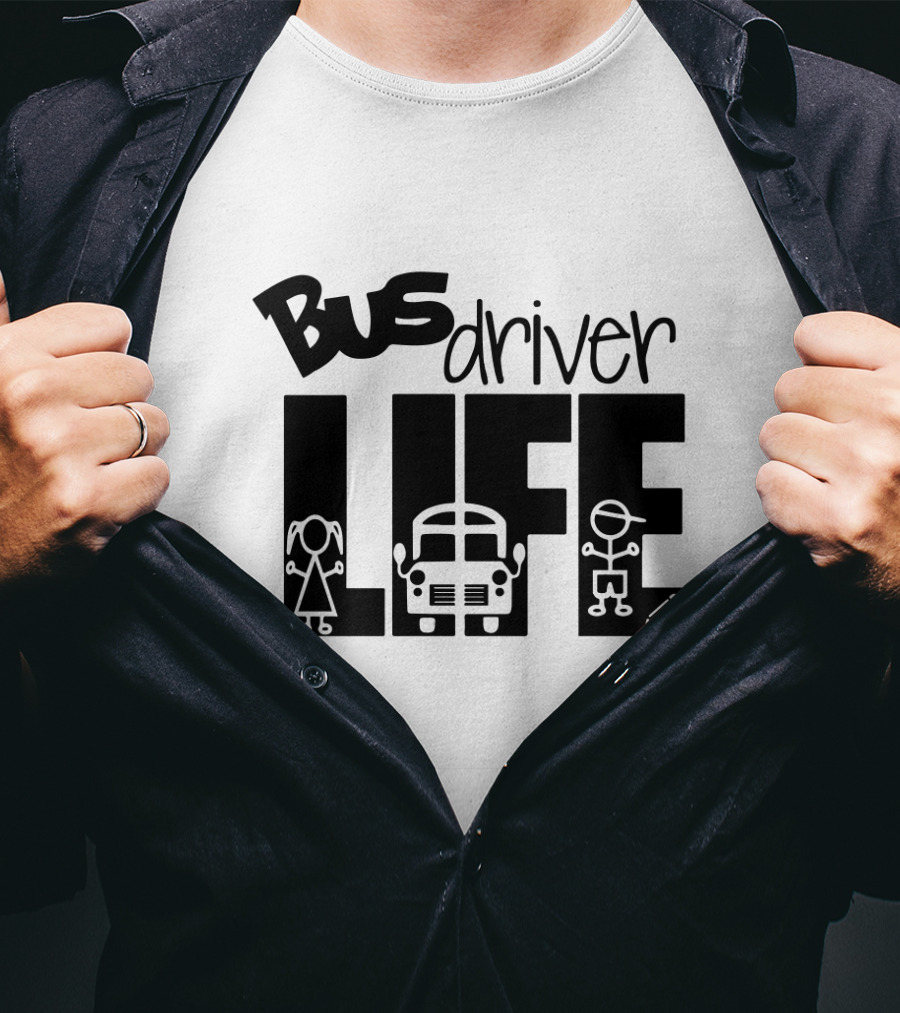 Bus Driver Life With Kids And School Bus Elements T-Shirt