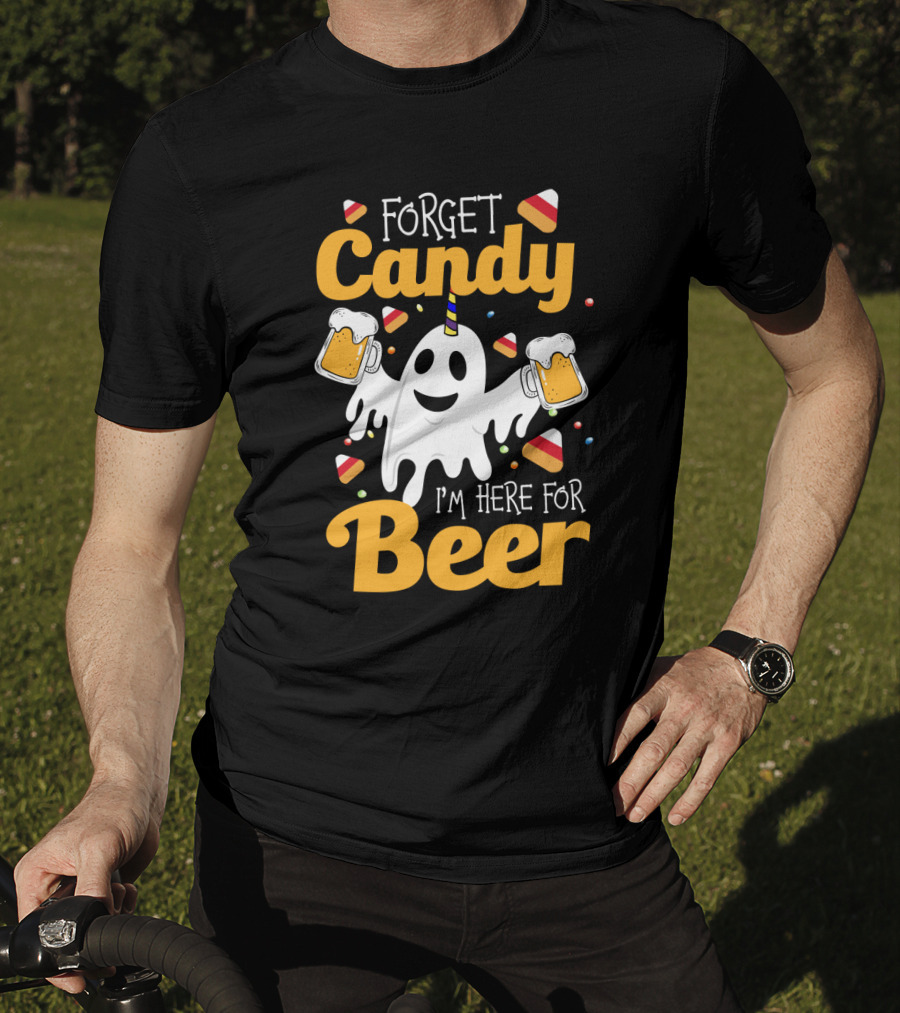 Forget Candy I'm Here For Beer Ghost With Beers And Candy Corn T-Shirt