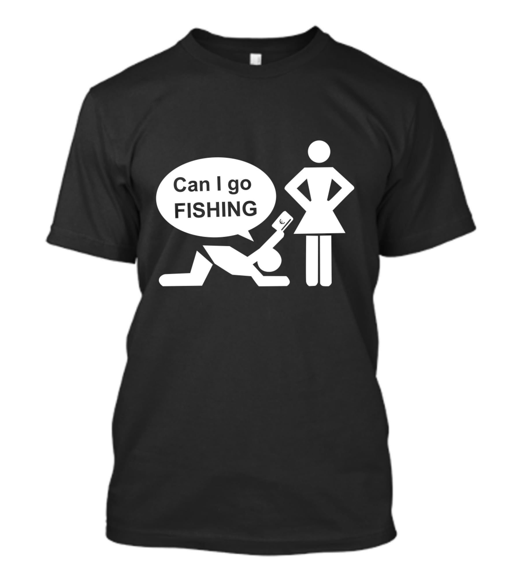 Can I Go Fishing Humor Iconic Figurine Speech Bubble T-Shirt