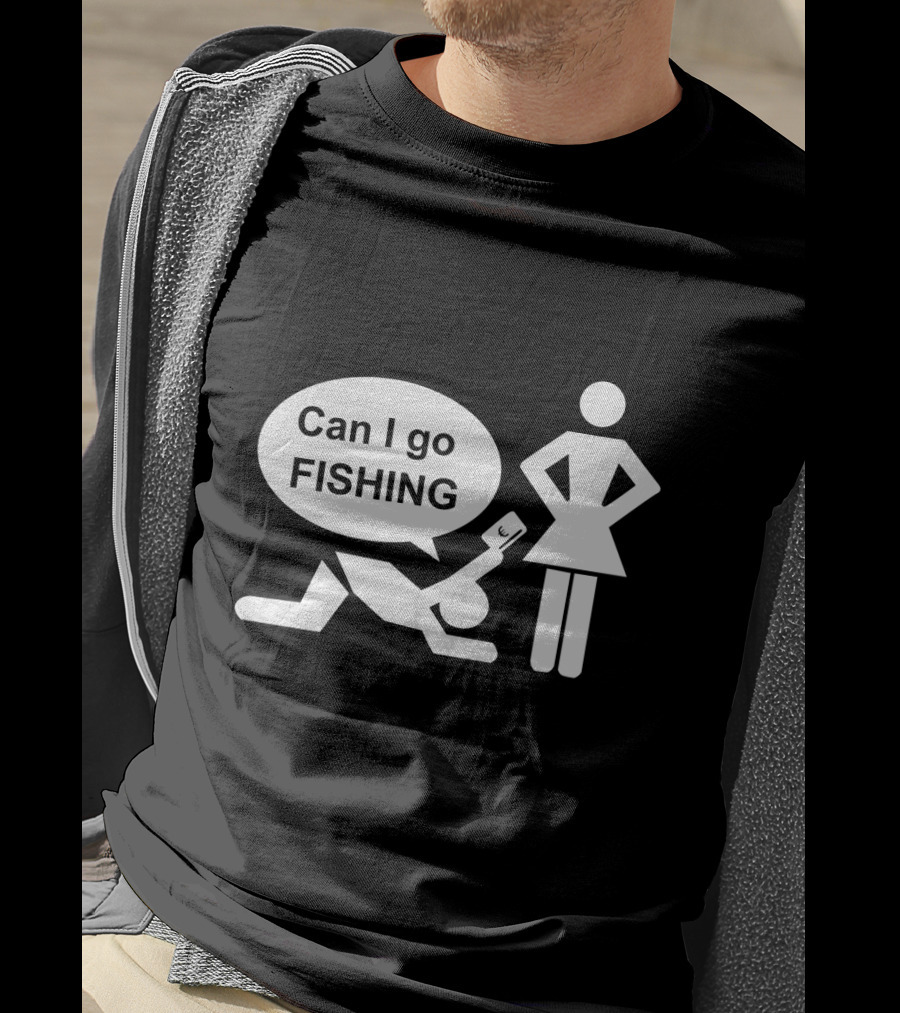 Can I Go Fishing Humor Iconic Figurine Speech Bubble T-Shirt