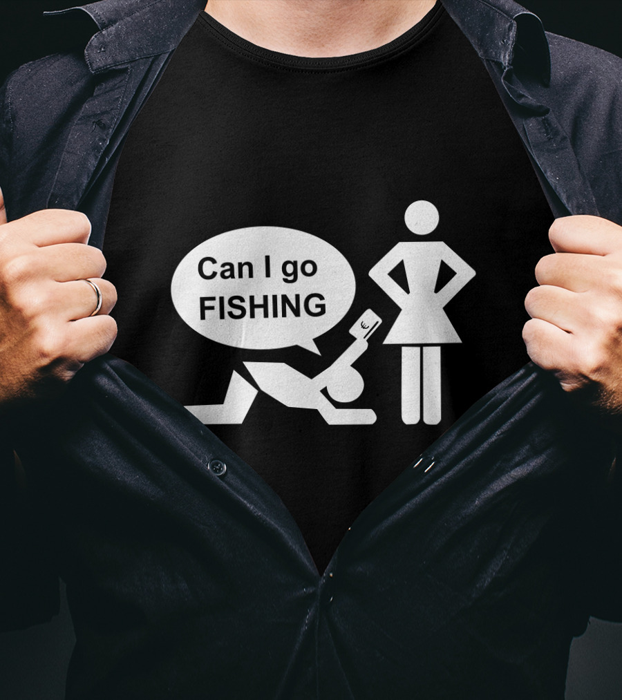 Can I Go Fishing Humor Iconic Figurine Speech Bubble T-Shirt