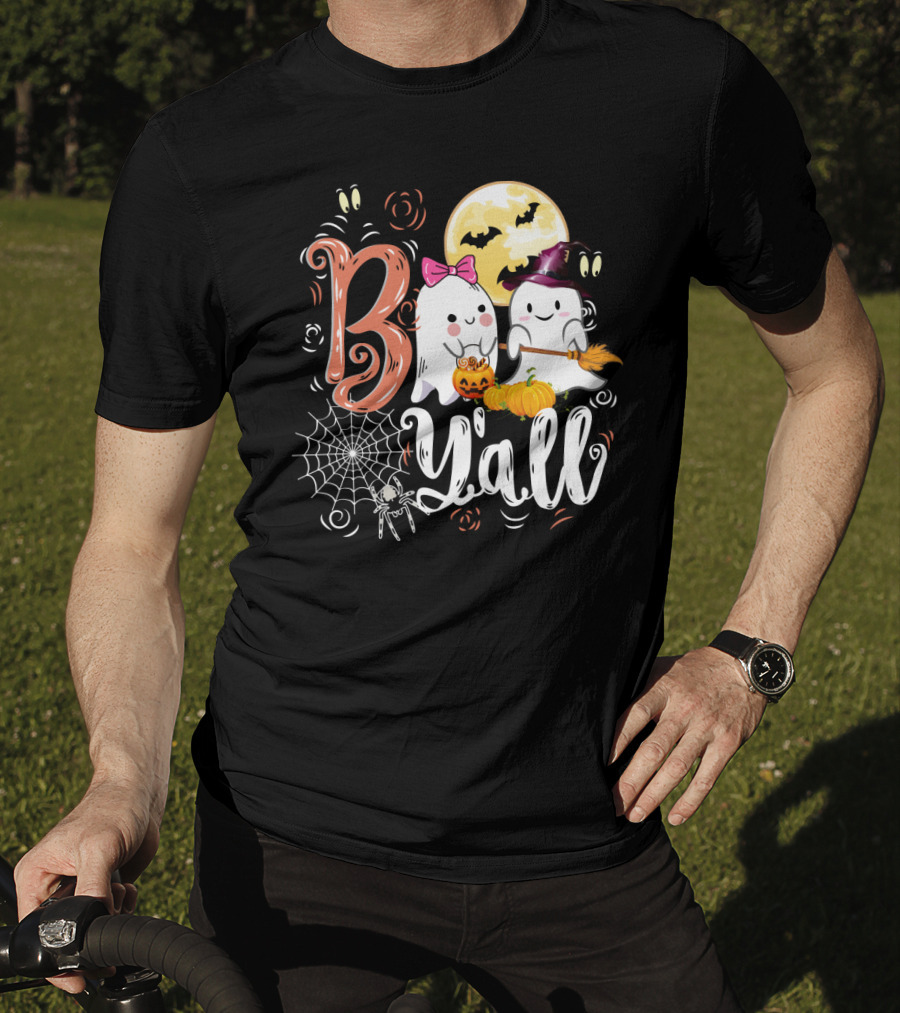 Bo Y'all Cute Ghosts With Pumpkins And Halloween Full Moon T-Shirt