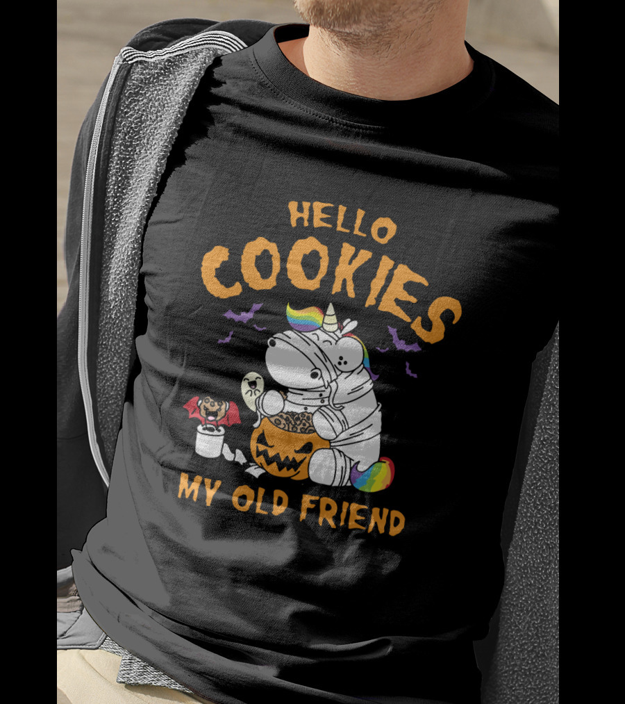Hello Cookies My Old Friend Unicorn Halloween Rainbow Bats T-Shirt