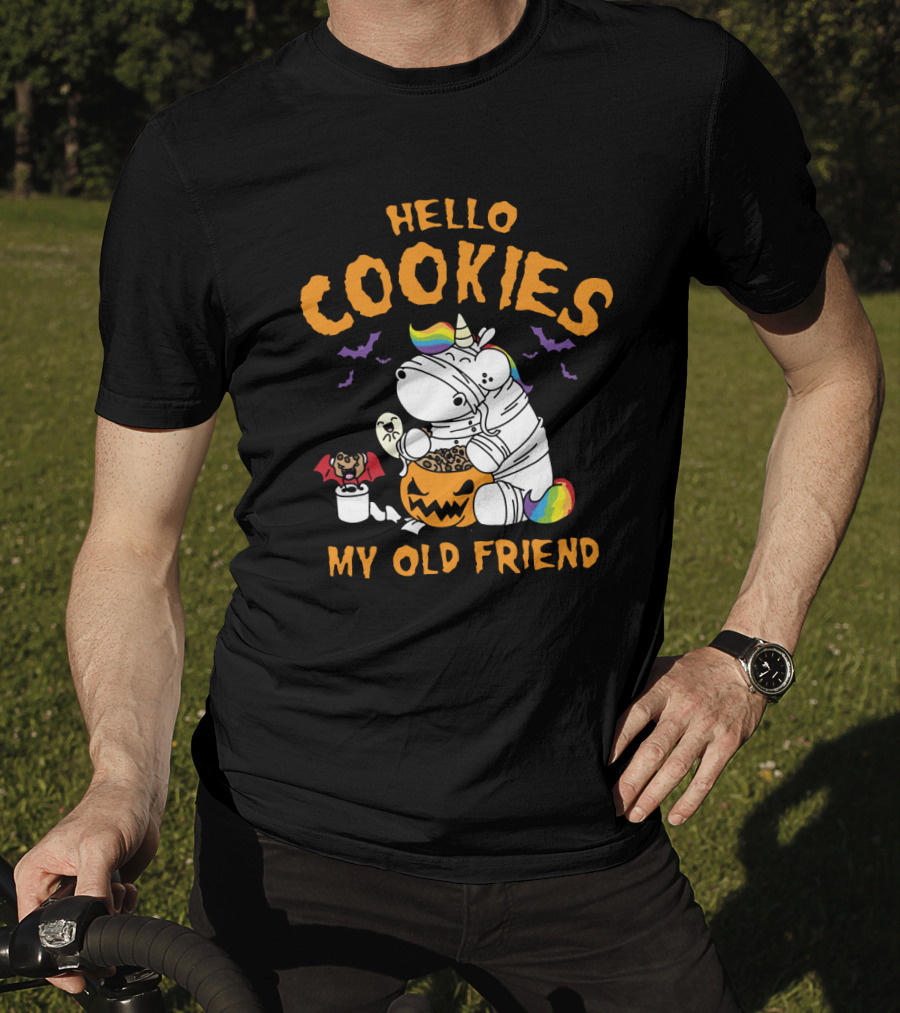 Hello Cookies My Old Friend Unicorn Halloween Rainbow Bats T-Shirt