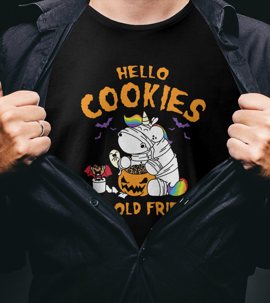 Hello Cookies My Old Friend Unicorn Halloween Rainbow Bats T-Shirt