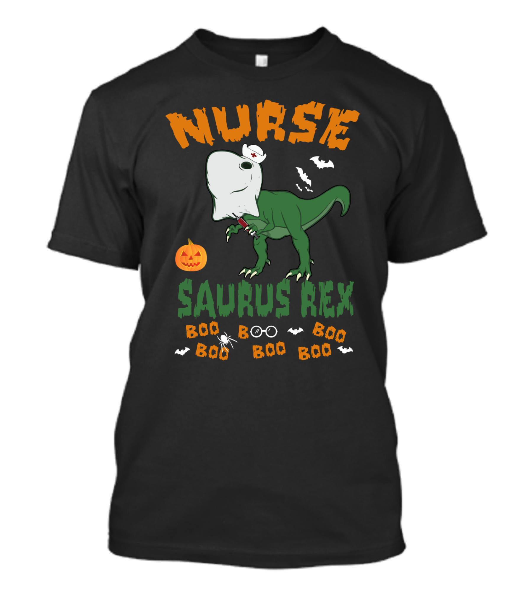 Nurse Saurus Rex Boo Boo Halloween Pumpkin Bat T-Shirt