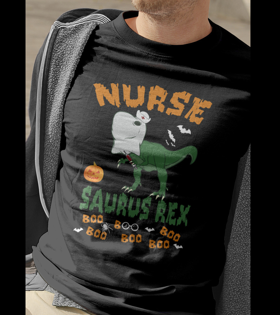 Nurse Saurus Rex Boo Boo Halloween Pumpkin Bat T-Shirt