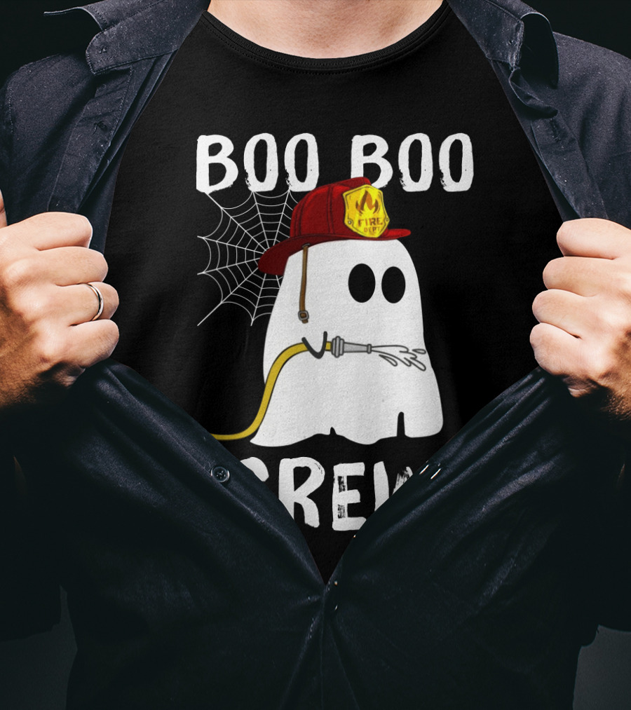 Boo Boo Crew Ghost Firefighter Web Badge T-Shirt