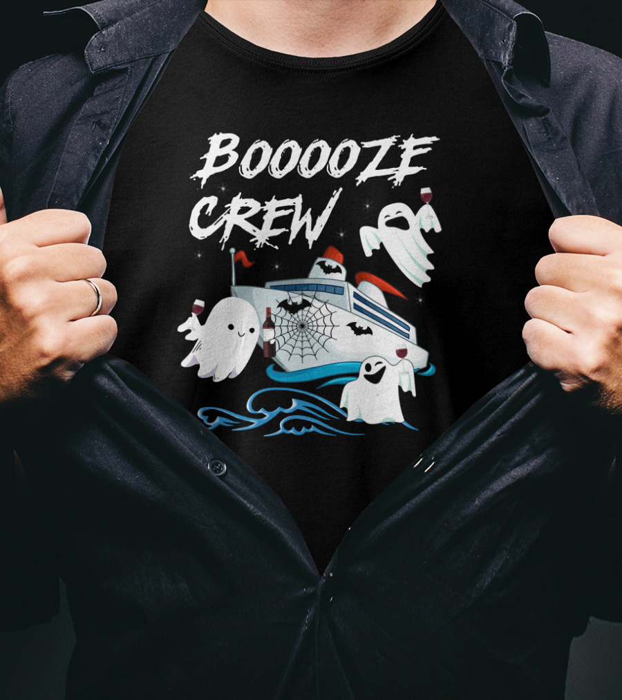 BOOOOZE CREW Ghosts Cruising With Wine On A Spooky Boat T-Shirt
