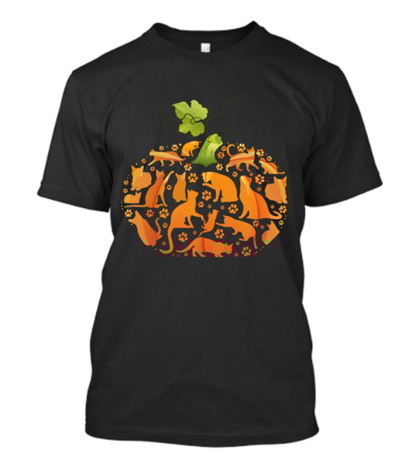 Cat Pumpkin Silhouette With Paws In Pumpkin Shape T-Shirt